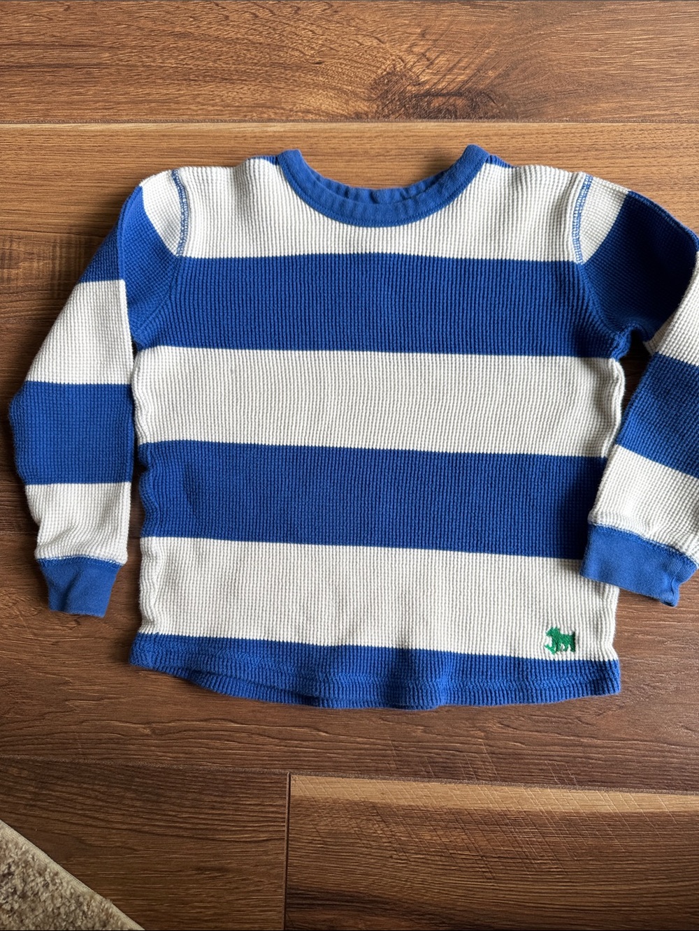 Boden Blue & White Striped Kids Long Sleeve Thermal Ribbed